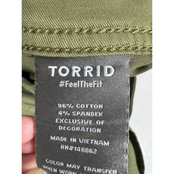 Torrid Crop Aviator Pants Skinny Stretch Twill Mid-Rise Olive‎ Green Size 14 - Picture 6 of 8